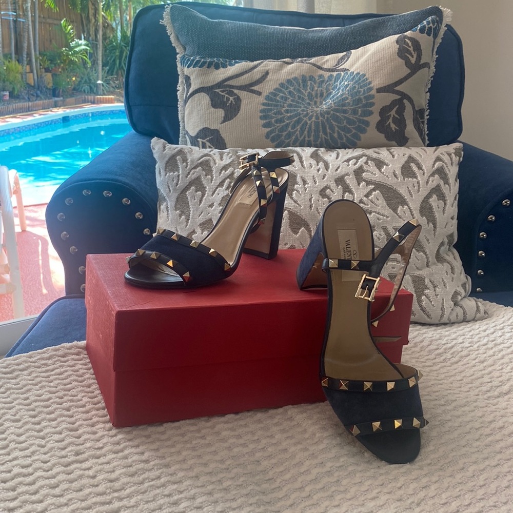 Valentino Rock Stud navy suede sandals